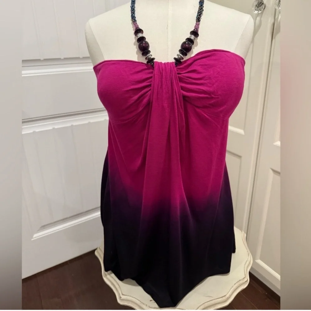 VENUS Pink and Black Ombre Strapless Blouse - Picture 1 of 7